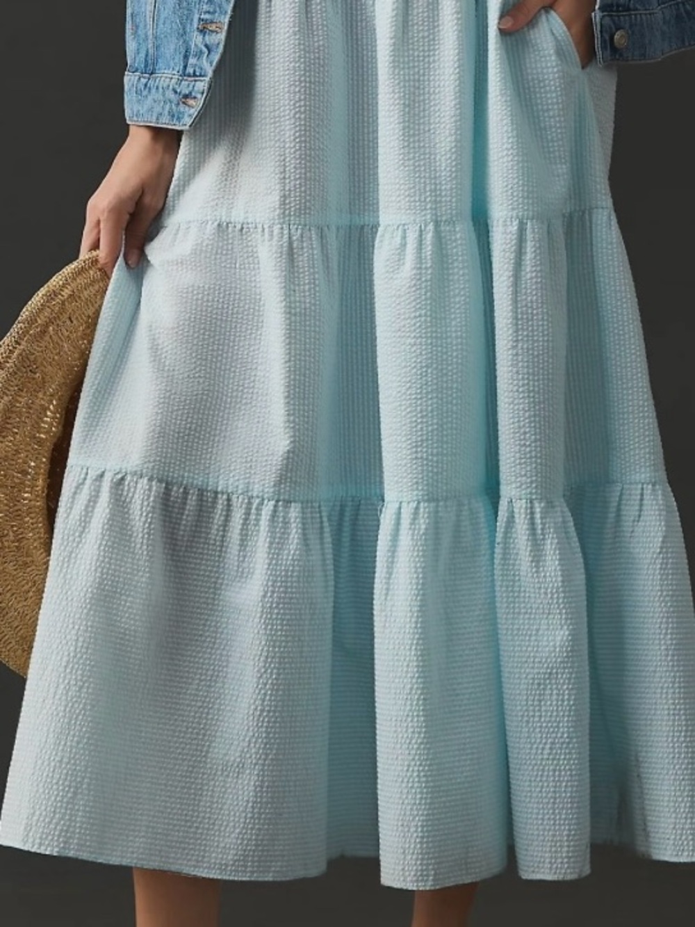 Anthropology Denimist Turquoise and White Striped Tiered Maxi Dress - Picture 4 of 11